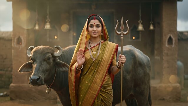 Vishat Mata &mdash; Rain Guardian Goddess with Buffalo at Village Shrine