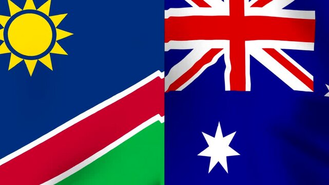 Waving national flags of Namibia and Australia representing international partnership and diplomacy
