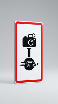 Automobile Speed Enforcement Camera Warning Sign With Car Icon And Flash Vector Graphic Isolated