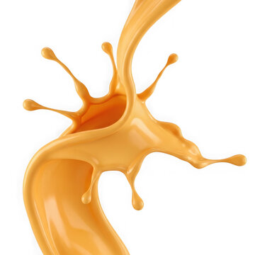 Creamy caramel or peach yogurt splash isolated on white background
