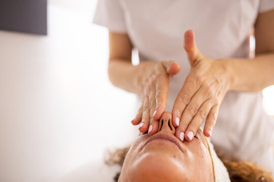 Relaxing facial therapy and skincare procedure