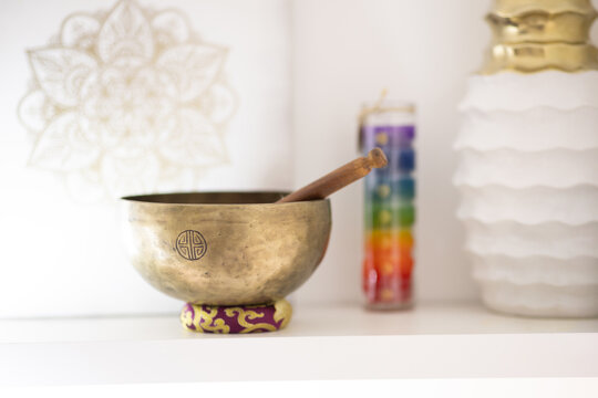 Tibetan singing bowl in peaceful meditation space