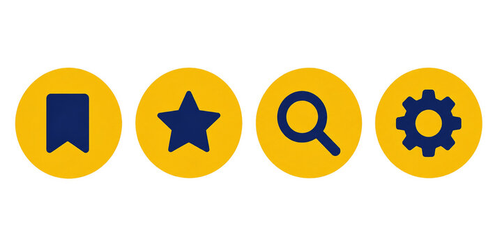Bookmark Star Search and Settings Button Icon Set on Transparent Background