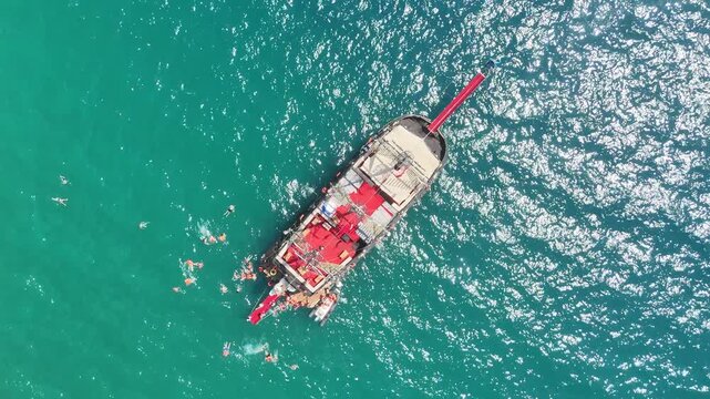 Aerial view of a crusie  ship in Mediterranean Sea, Antalya, T&uuml;rkiye