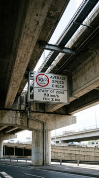 Average Speed Check Zone Underneath Concrete Overpasses Busy Roadways Overhead