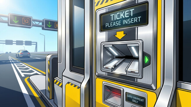 Automated Toll Booth Charging Station For Cars On The Highway