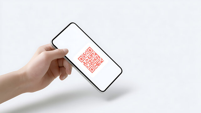 Person hold smart phone display bar code scanner quick response code mobile payment system digital transaction business online commerce