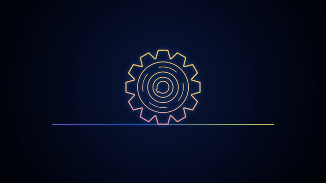 Animated gear shape forming with subtle light shifts on dark background for tech intro