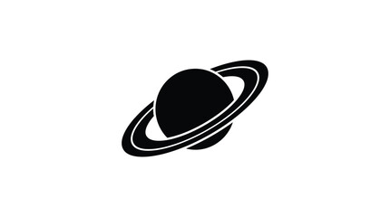 Saturn with rings depicted as a black silhouette on a white background © Gk