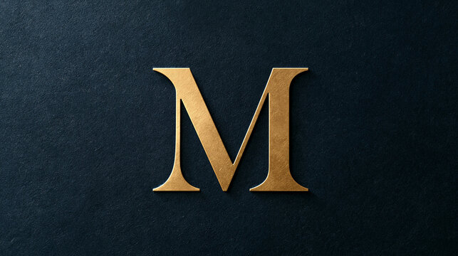 A golden letter M embossed on a dark textured paper background. Ideal for luxury branding or corporate identity design projects.