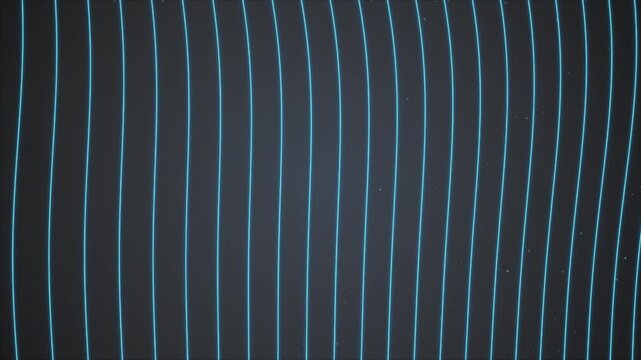 Abstract minimalist glowing cyan vertical wavy lines and floating particles on dark background animation.