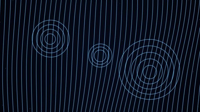 Abstract futuristic cyan radio wave ripples and vertical wavy lines on dark background animation.