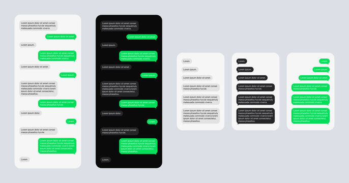 Messaging app chat bubble and text message box set. Sent and received variants modern design.