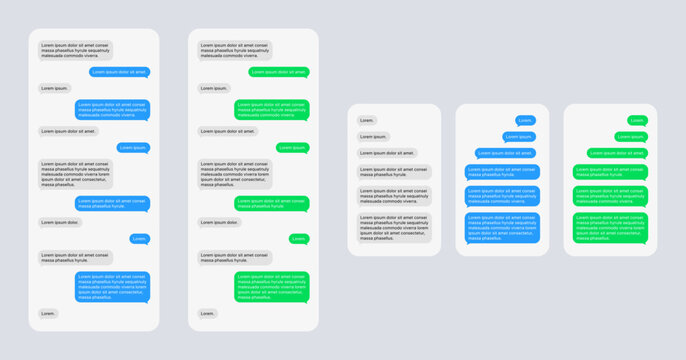 Messaging app chat bubble and text message box set. Sent and received variants modern design.