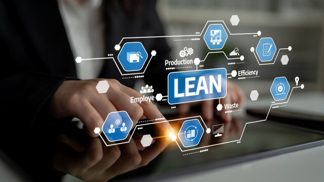 This image illustrates the concept of lean management with a digital interface, showcasing various elements that contribute to efficiency and productivity in business processes. Tessel