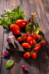 Naklejka premium Fresh mediterranean ingredients preparing healthy cooking
