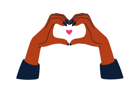 Hands making heart shape gesture. Female fingers with romantic symbol, sharing like sign. Love, passion, affection. Arms showing fondness. Flat vector illustration isolated on white background