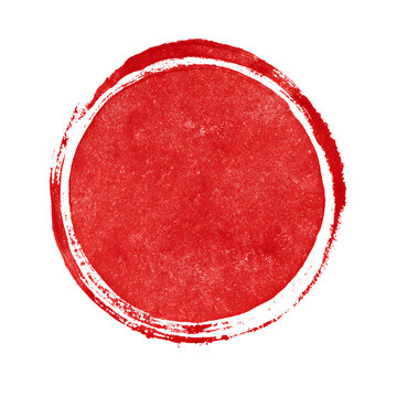 A bold red circle with a textured, artistic finish on a white background.