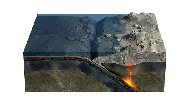 Geological Subduction Zone Cross Section Isolated on a Plain White Background