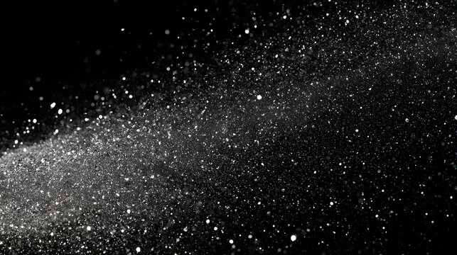 A mesmerizing spray of fine particles glistens against a dark backdrop, creating a captivating visual effect.