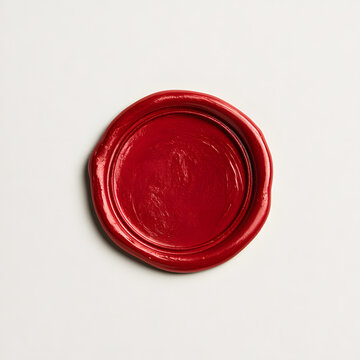 A vibrant red wax seal rests on a smooth white background, showcasing elegance and tradition.