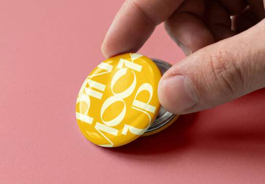 Pin Button Badge Mockup in Hand