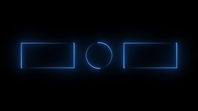 Glowing Blue Neon End Screen Animation Loop, Futuristic Video Outro Template with Rectangular Video Frames and Profile Circle Icon for Streaming Overlay, Content Creator Tech Motion Graphics.