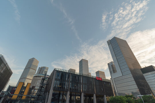 Modern buildings in Qianhai Shenzhen at evening