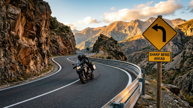 Adventurous Motorcycle Journey On A Winding Mountain Road Scenic Adventure