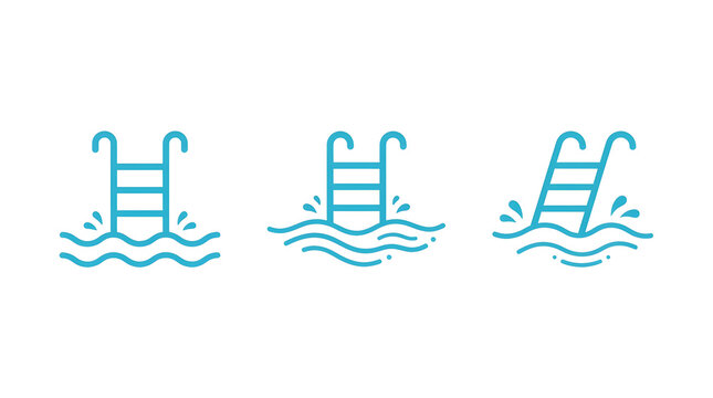 Three swimming pool ladders in water