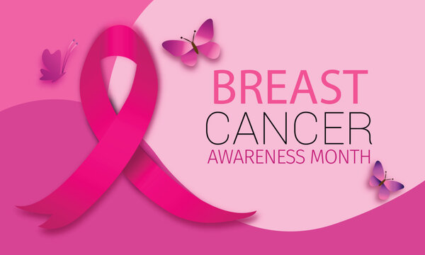 Breast Cancer Awareness Month Ribbon and Butterflies Illustration