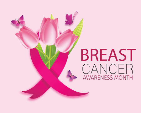 Pink Ribbon and Tulips Breast Cancer Awareness Illustration