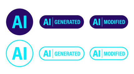 Fototapeta premium AI Generated AI Modified Dark Blue Cyan Badge Label Icon Set Vector Artificial Intelligence Content Disclosure Stamp Sticker Flat Outline Style Collection