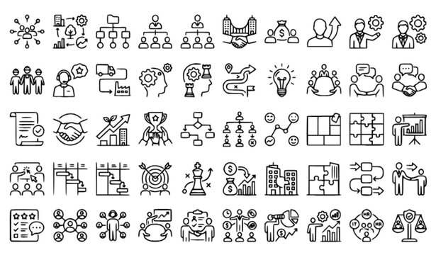 Business Stakeholder Network Thin Line Icon Collection