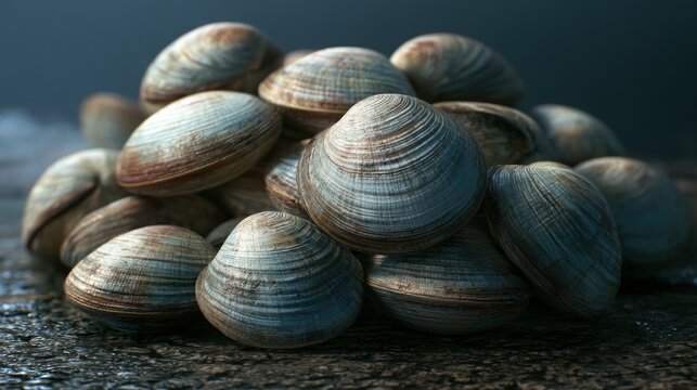 Pile of Raw Clamshells with Natural Textured Surface