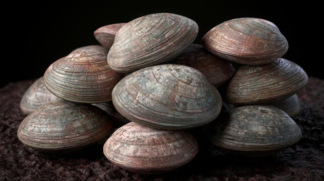 Pile of Raw Clamshells with Natural Textured Surface