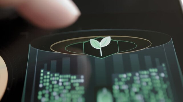 Finger selects leaf mode above digital city model