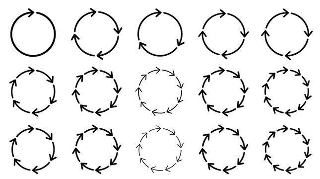 Circular arrows in various styles and counts, representing processes, cycles, and continuous motion