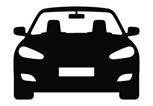 Car Front View Silhouette Icon Featuring Modern Automobile Design with Headlights, Windshield and License Plate for Transportation, Automotive, Vehicle and Travel Graphics