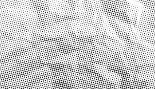 Halftone crumpled paper texture with realistic folds, wrinkles and worn details. Monochrome background for print, collage, branding and creative graphic design