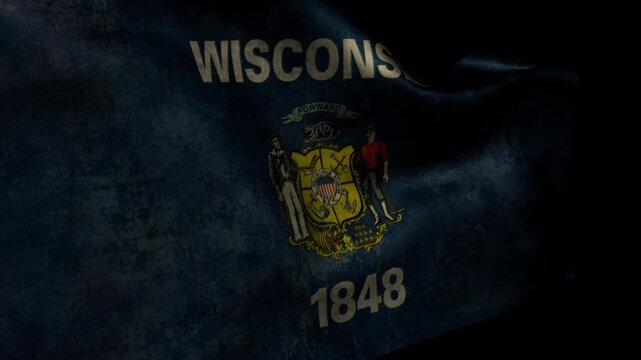 Flag of Wisconsin with worn fabric texture, animated on the alpha channel
