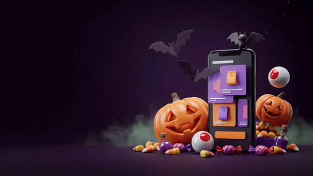Spooky Halloween Mobile App Interface, Pumpkin Icons, Candy Corn & Bats. Festive Digital Design for October Celebrations.