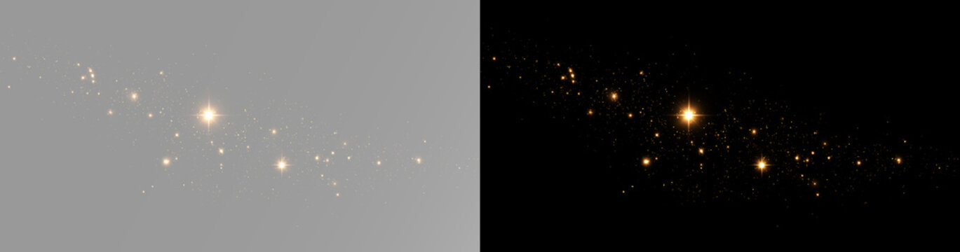 Warm gold sparkles and floating light particles with glowing stars, glitter dust and soft magical shine