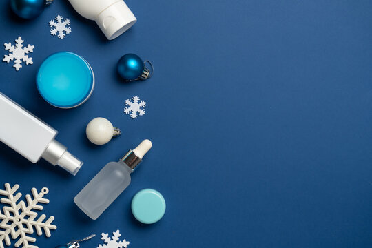 Winter cosmetic products. Beauty skin care for winter season.