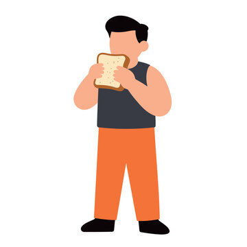 Man holding and eating a slice of bread