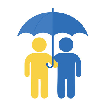Two people sharing an umbrella for protection and support