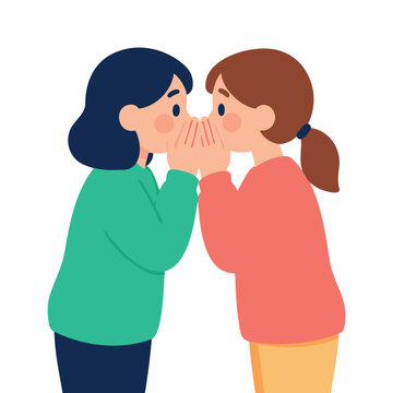 Two young girls whispering secrets to each other with hands cupped around their mouths