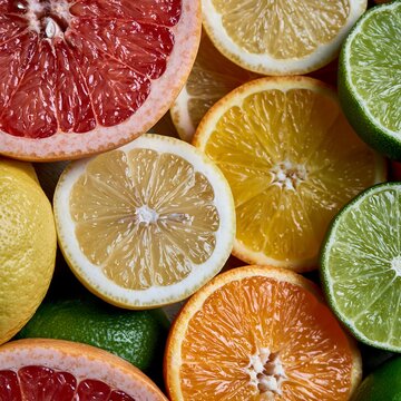 Fresh citrus fruit slices background with lemon lime and orange
