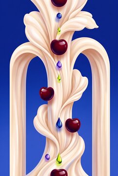 Vanilla soft-serve swirl decorated with cherries and colorful droplets