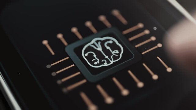 AI processor chip changes with a luminous brain symbol